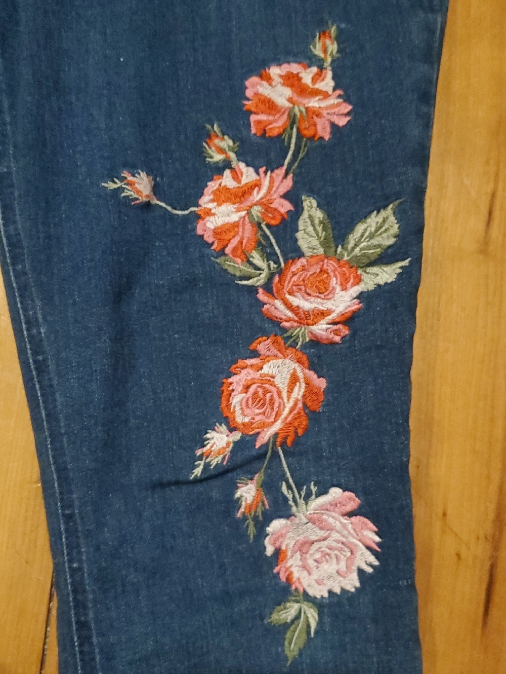 Isaac Mizrahi Blue Floral Embroidered Jeans - Picture 7 of 13